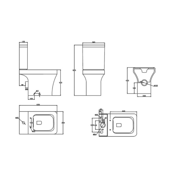 Ozone Square Close Coupled Toilet with Soft Close Seat