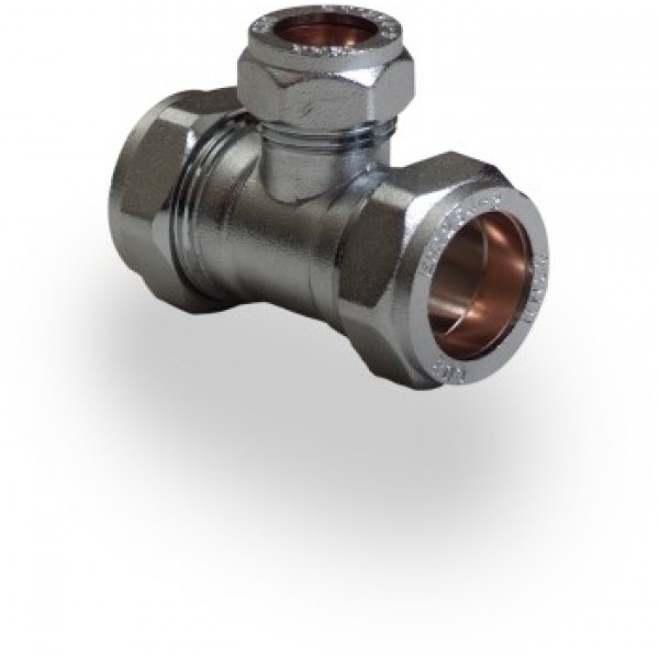 Chrome Compression Branch Reduced Tee 22mm-22mm-15mm