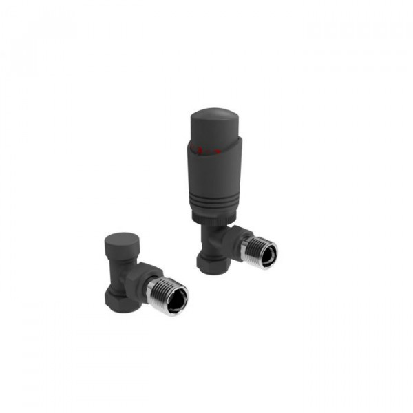 Angled Thermostatic Radiator Valve & Lockshield Pack - Textured Grey