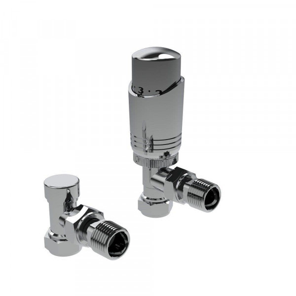 Angled Thermostatic Radiator Valve & Lockshield Pack - Chrome