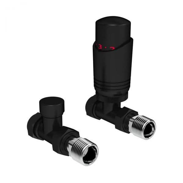 Straight Thermostatic Radiator Valve & Lockshield Pack - Matt Black