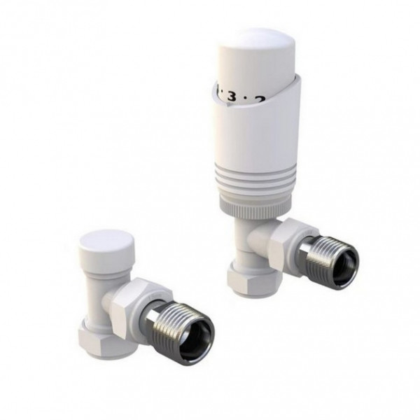 Angled Thermostatic Radiator Valve & Lockshield Pack - White