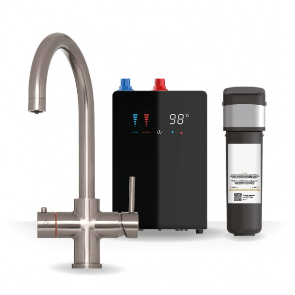Brew Master Brushed Nickel Swan Neck 3-1 Boiling Water Tap With Digital Tank 